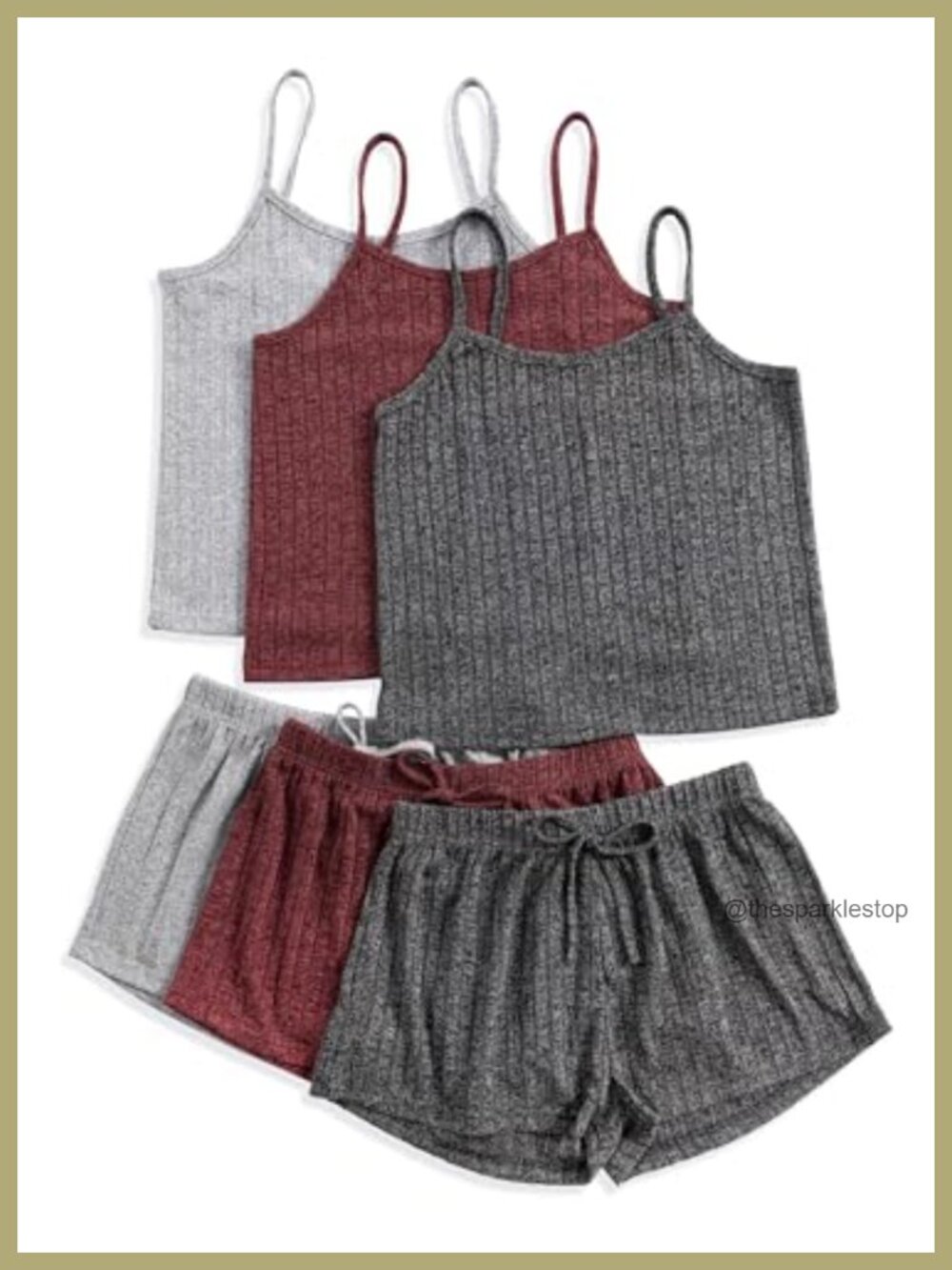 Women's Ribbed Pajama Set 3-Pack Crop Top and Shorts Button Lounge Sleepwear